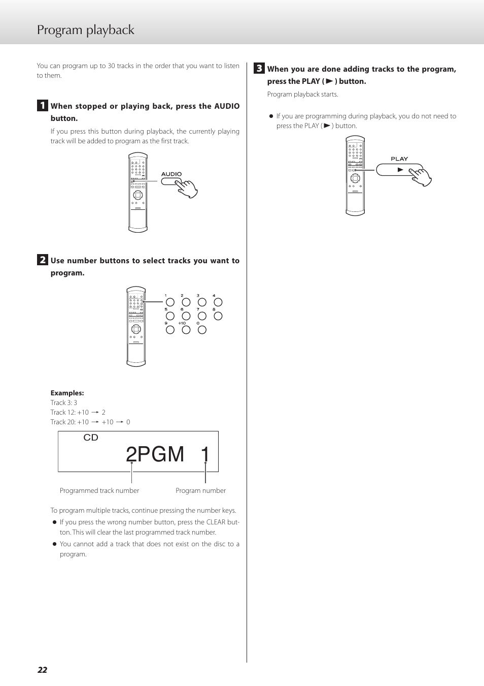 Program playback, 2pgm 1 | Teac GRANDIOSO P1 User Manual | Page 22 / 104