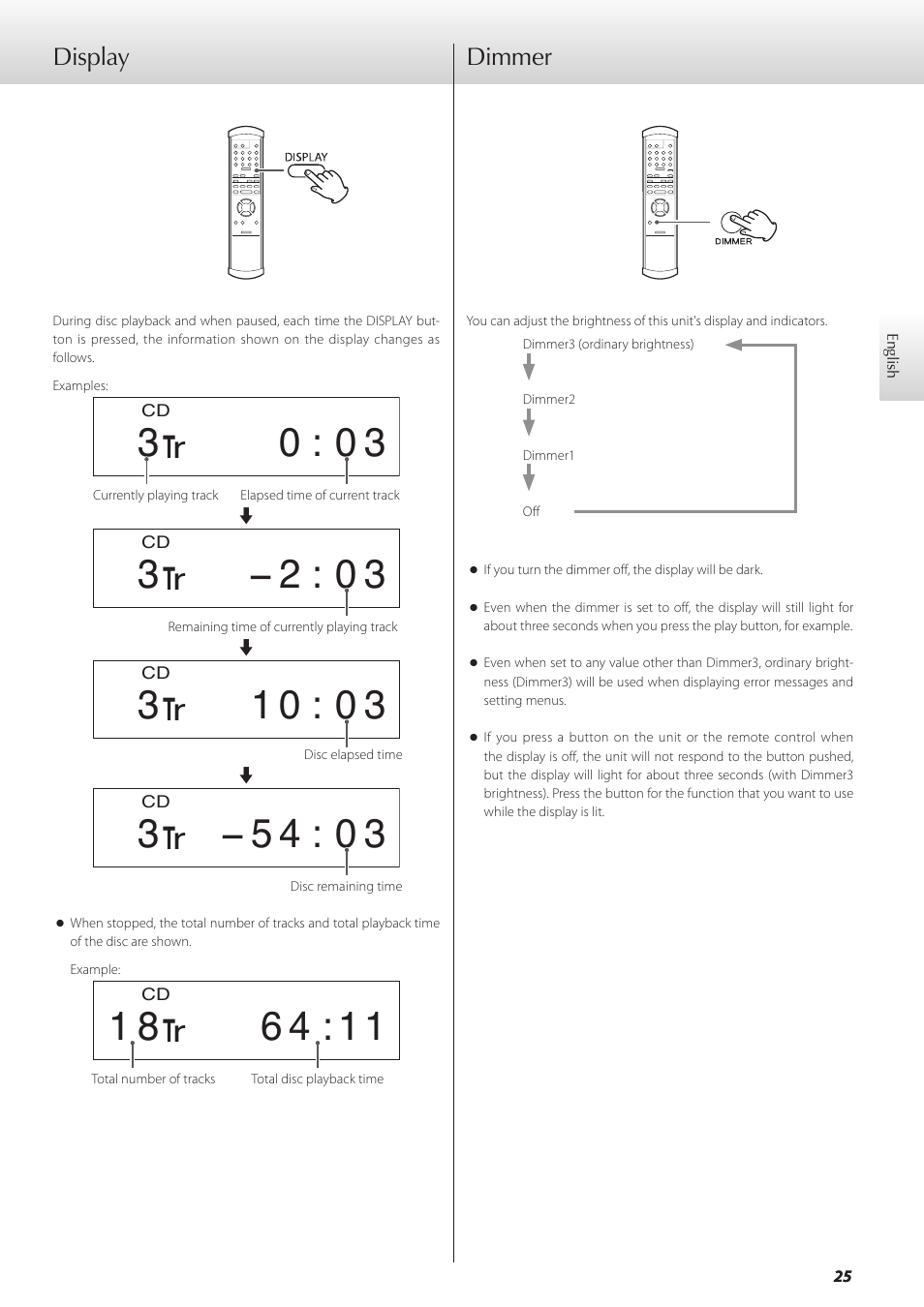 Display, Dimmer | Teac GRANDIOSO P1 User Manual | Page 25 / 104