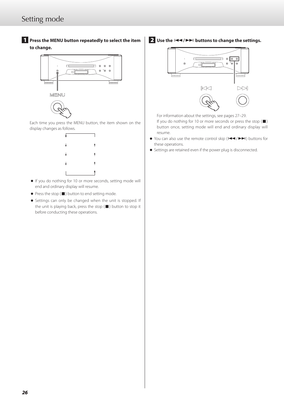 Setting mode | Teac GRANDIOSO P1 User Manual | Page 26 / 104