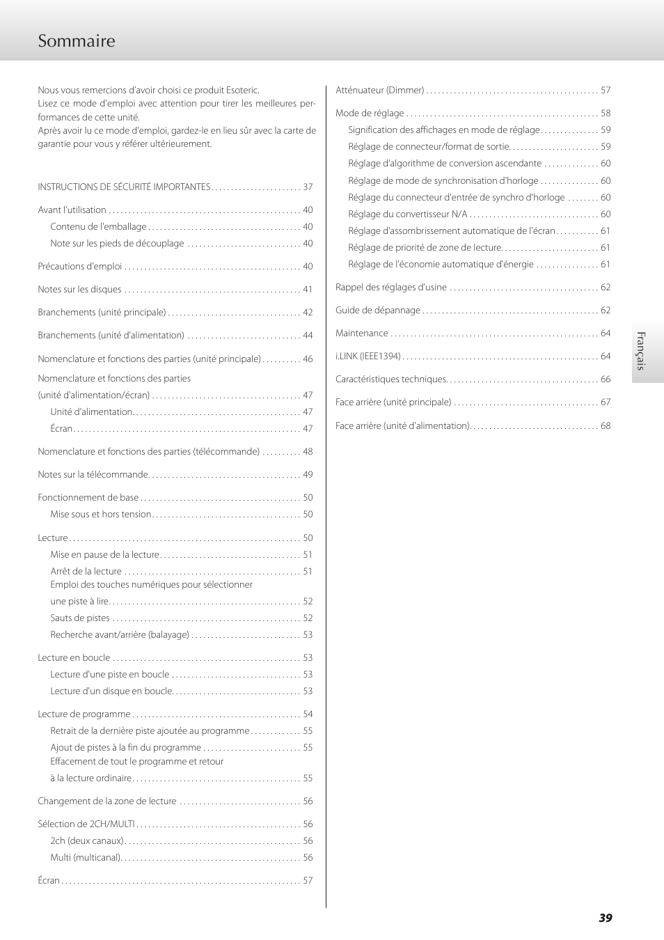 Sommaire | Teac GRANDIOSO P1 User Manual | Page 39 / 104