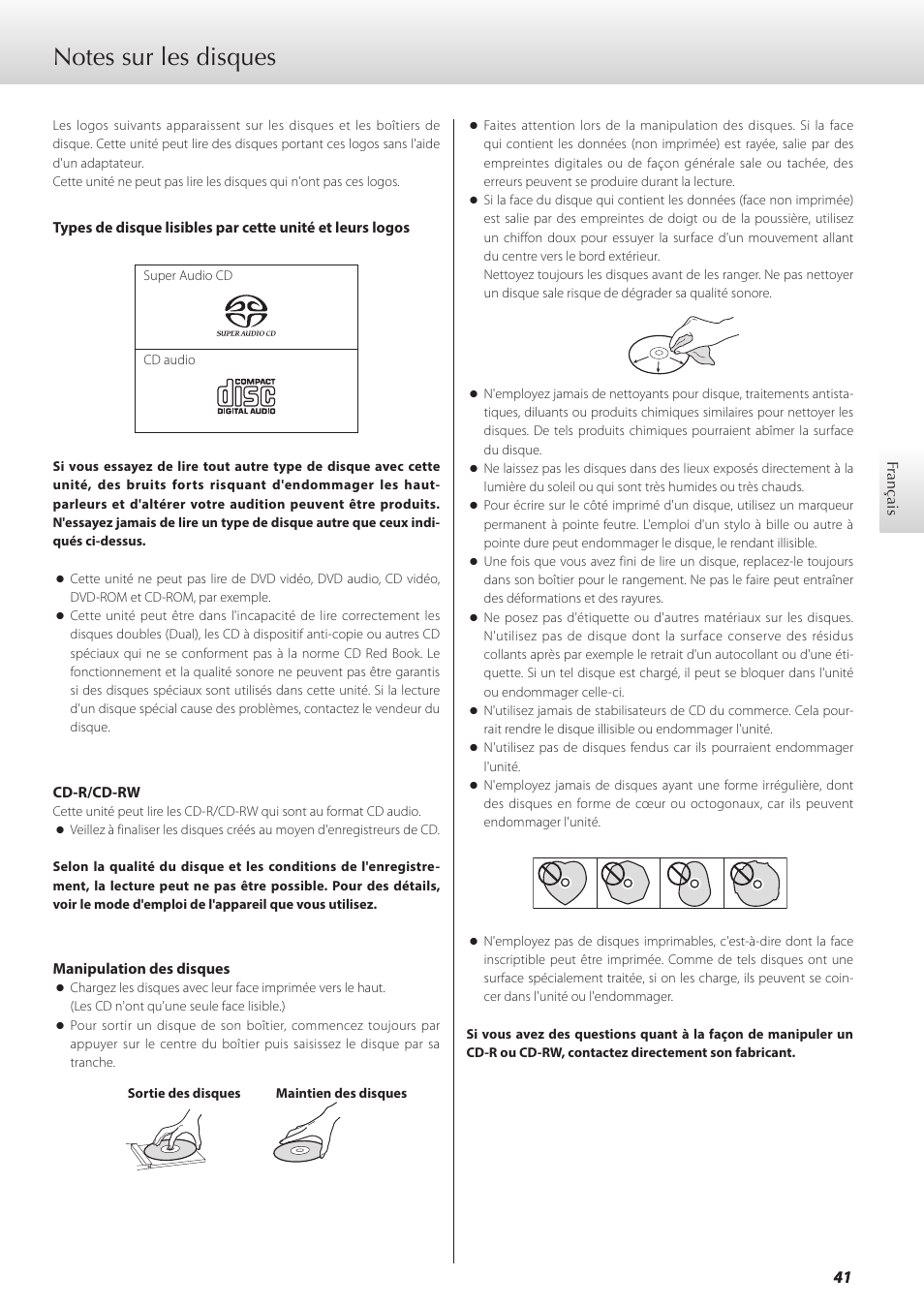 Notes sur les disques | Teac GRANDIOSO P1 User Manual | Page 41 / 104