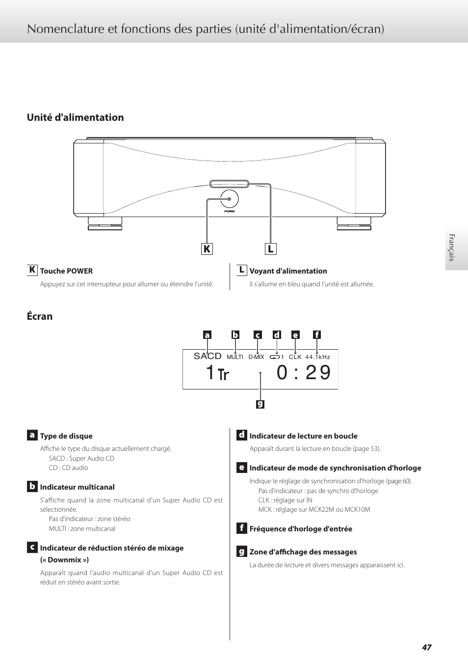 Unité d'alimentation, Écran, Unité d'alimentation écran | Teac GRANDIOSO P1 User Manual | Page 47 / 104