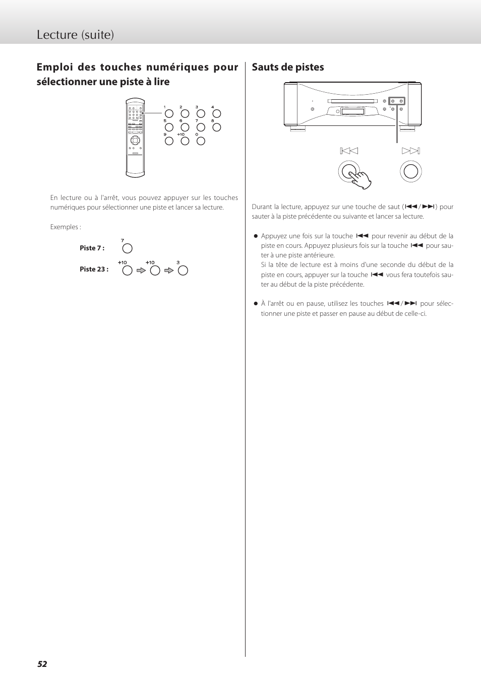 Sauts de pistes, Lecture (suite) | Teac GRANDIOSO P1 User Manual | Page 52 / 104