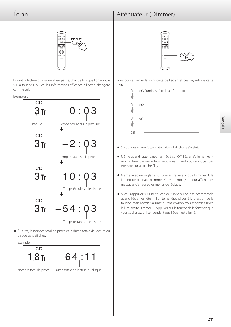 Écran, Atténuateur (dimmer) | Teac GRANDIOSO P1 User Manual | Page 57 / 104