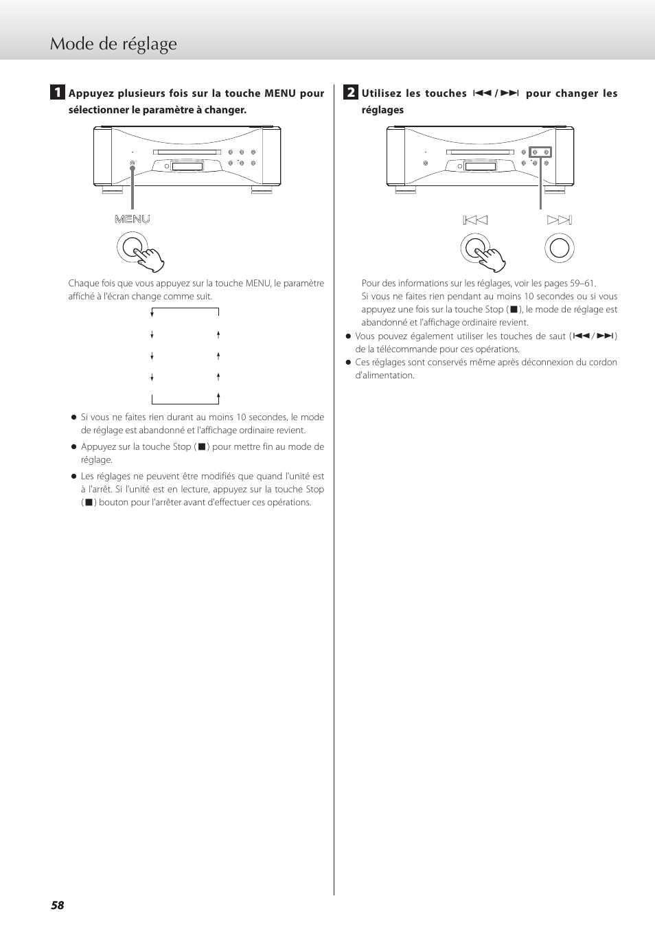 Mode de réglage | Teac GRANDIOSO P1 User Manual | Page 58 / 104