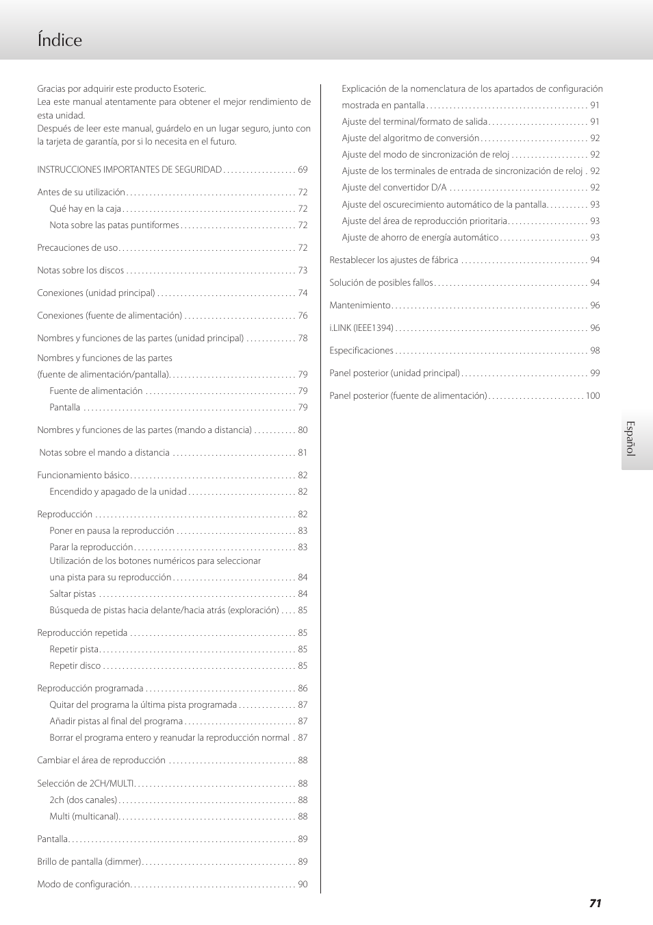 Índice | Teac GRANDIOSO P1 User Manual | Page 71 / 104