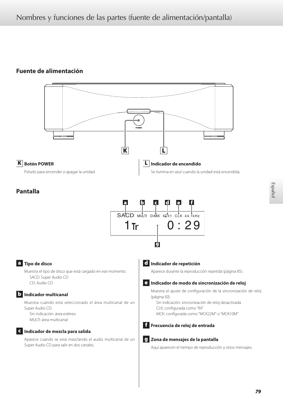 Fuente de alimentación, Pantalla, Fuente de alimentación pantalla | Teac GRANDIOSO P1 User Manual | Page 79 / 104