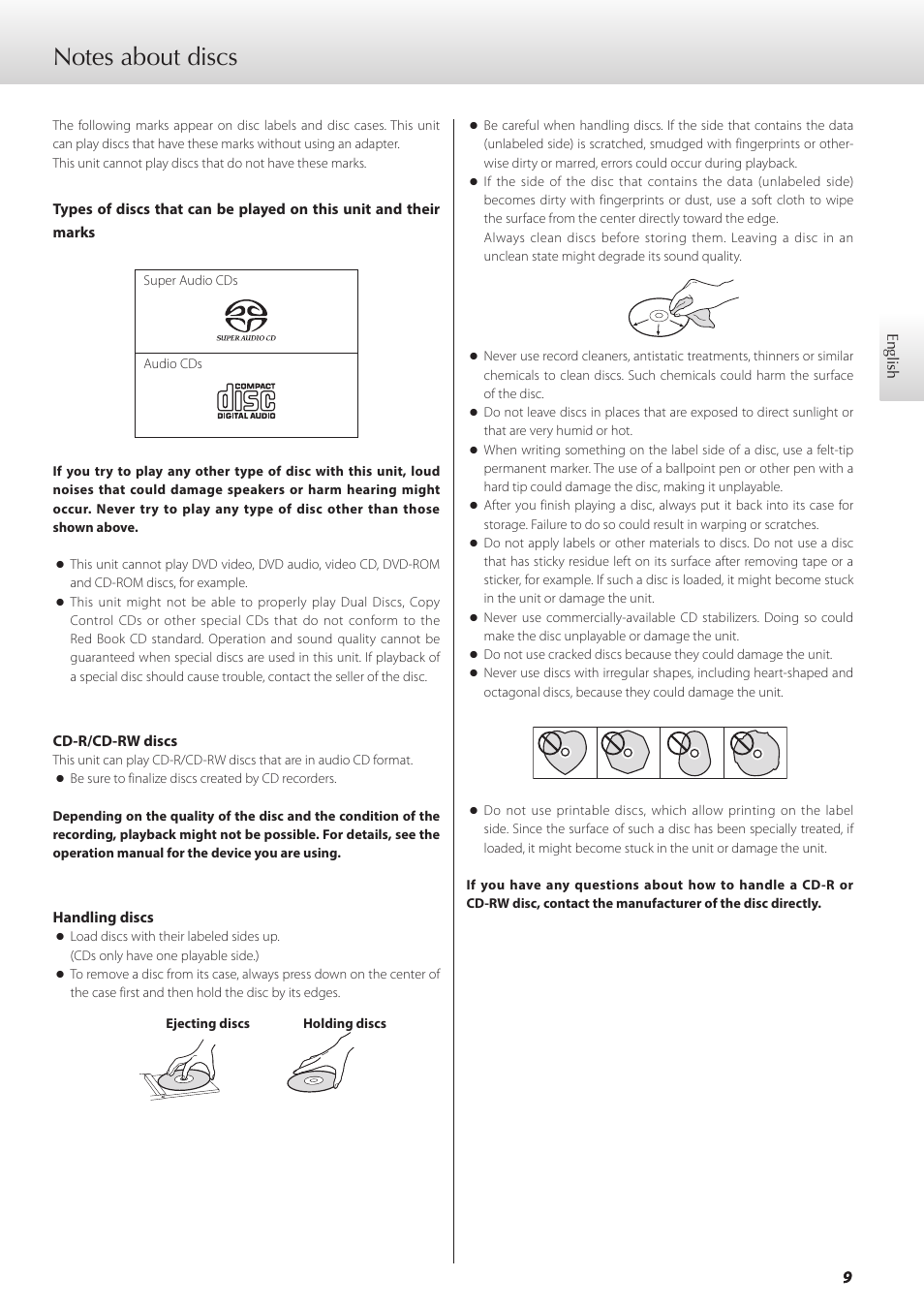 Notes about discs | Teac GRANDIOSO P1 User Manual | Page 9 / 104