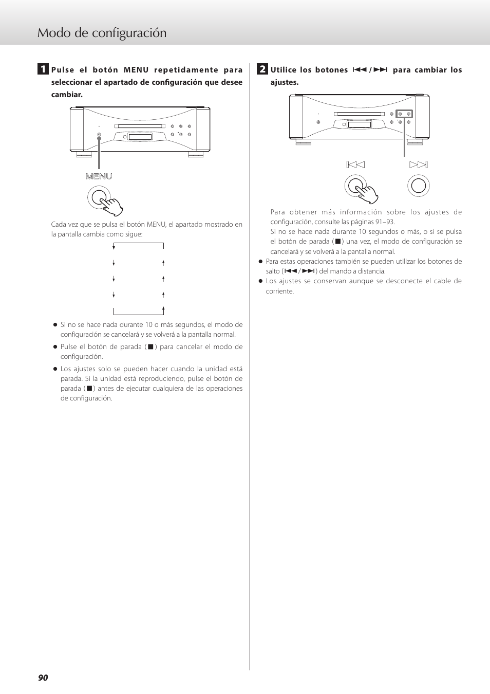 Modo de configuración, Ina 90 | Teac GRANDIOSO P1 User Manual | Page 90 / 104