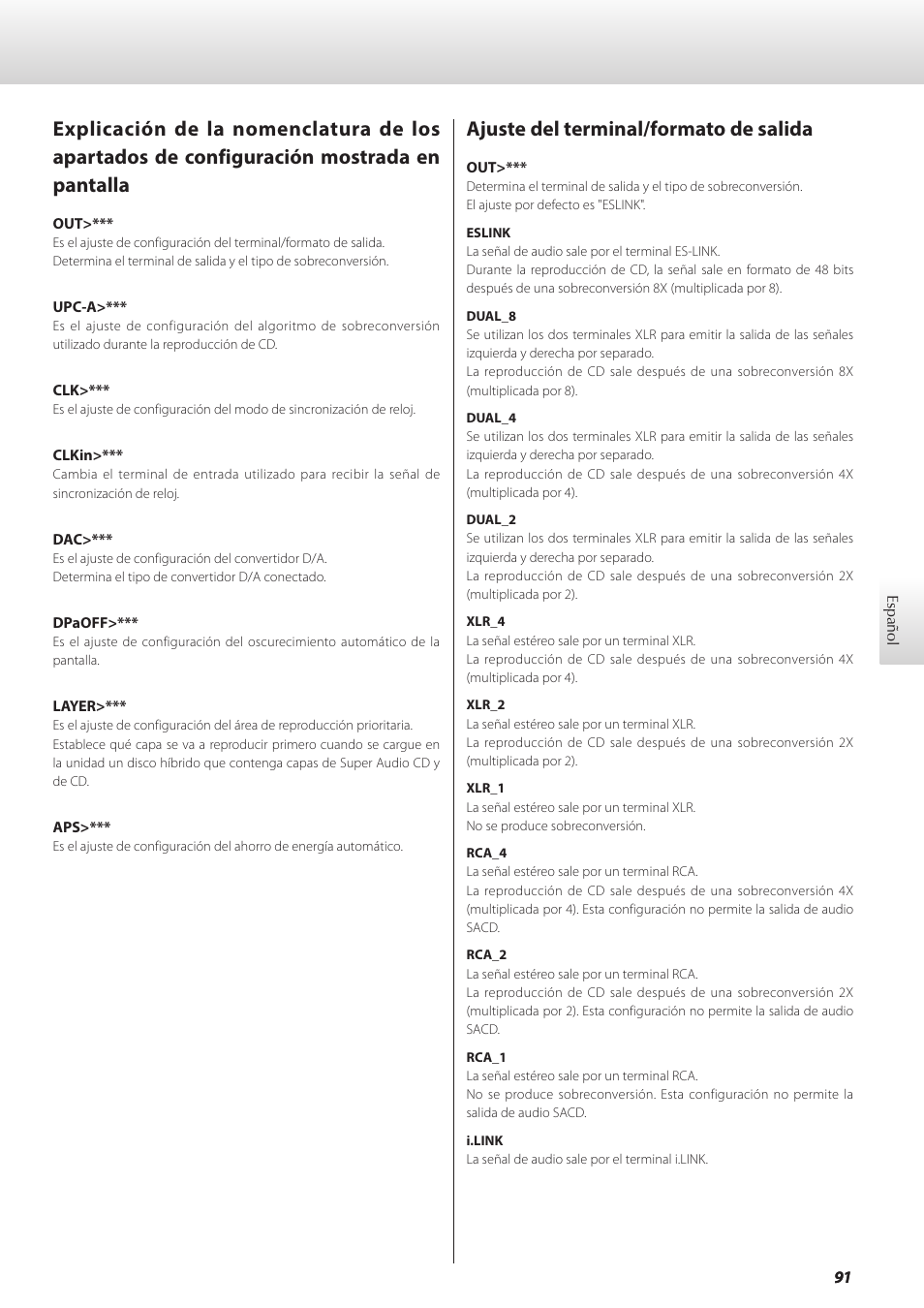 Ajuste del terminal/formato de salida | Teac GRANDIOSO P1 User Manual | Page 91 / 104