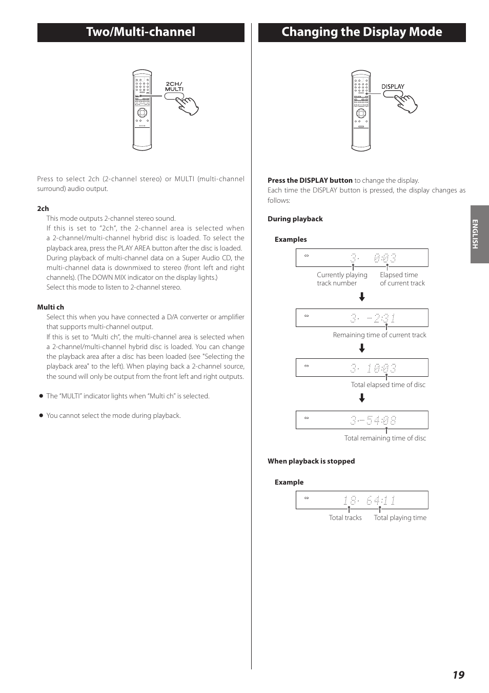Two/multi-channel, Changing the display mode, Two/multi-channel changing the display mode | Teac P-02 User Manual | Page 19 / 84