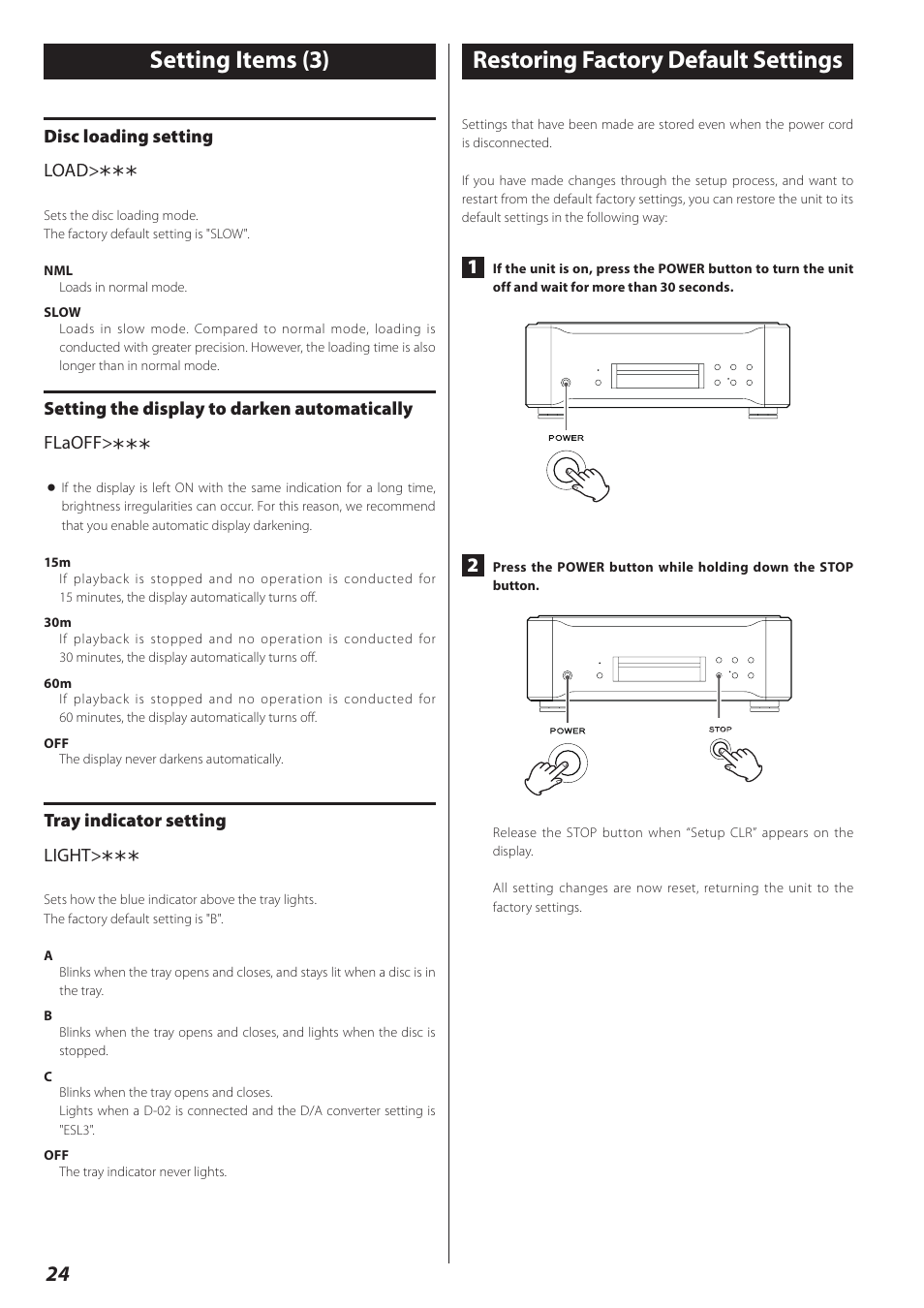 Restoring factory default settings | Teac P-02 User Manual | Page 24 / 84