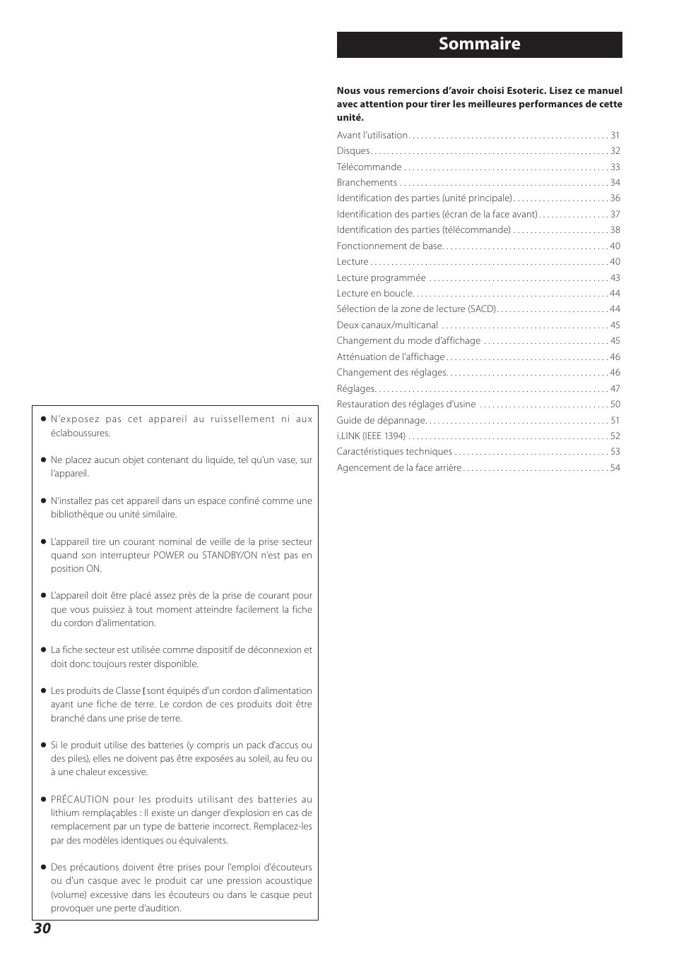 Français, Sommaire | Teac P-02 User Manual | Page 30 / 84