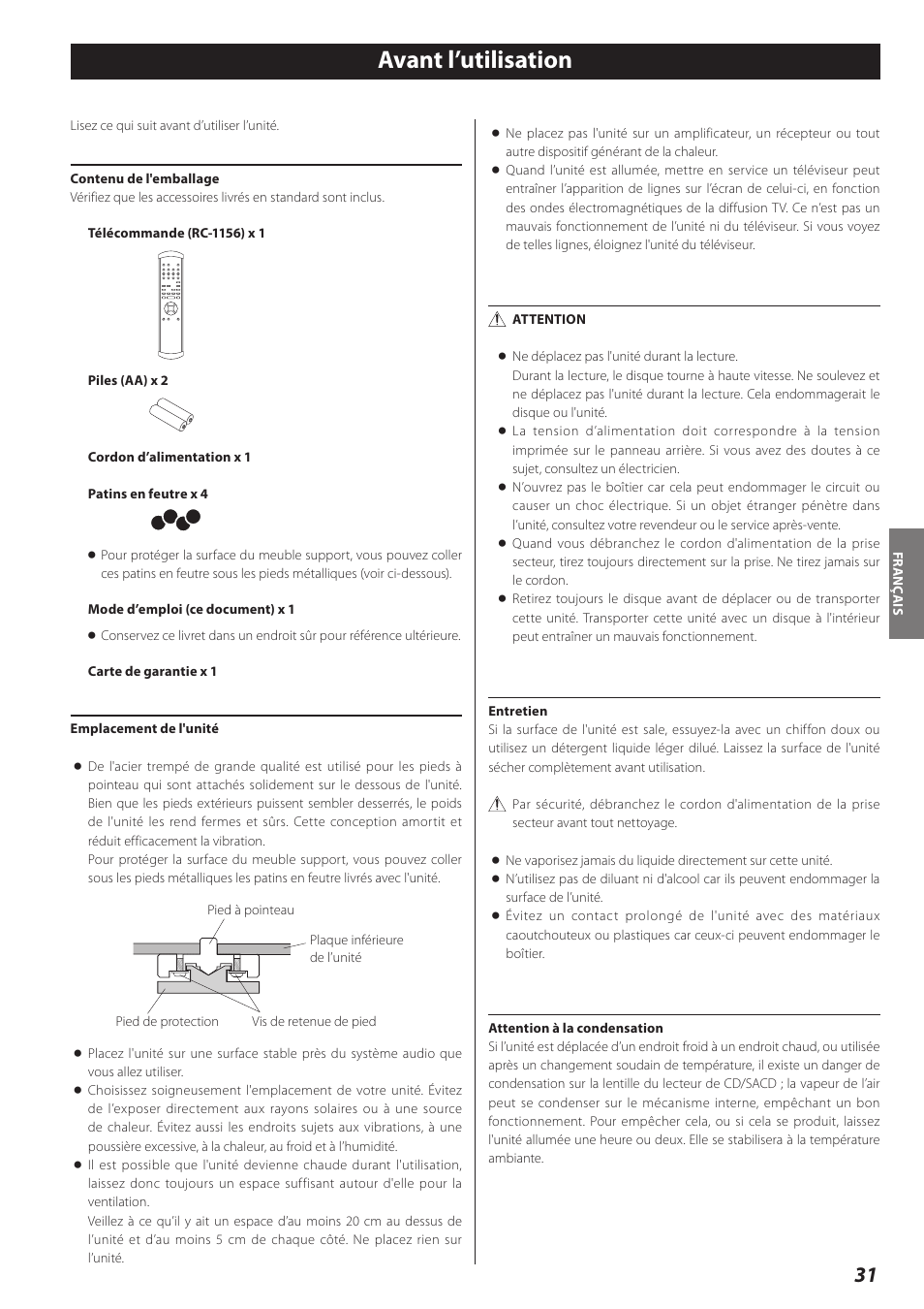 Avant l’utilisation | Teac P-02 User Manual | Page 31 / 84