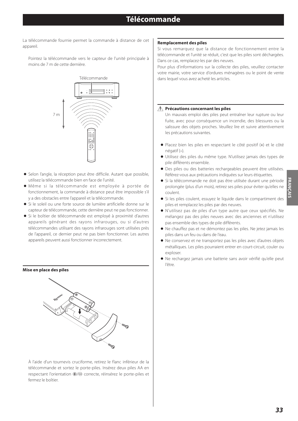 Télécommande | Teac P-02 User Manual | Page 33 / 84