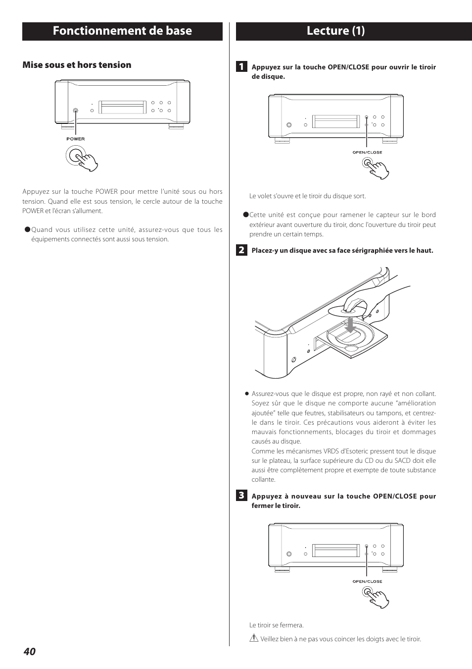 Fonctionnement de base, Lecture (1), Fonctionnement de base lecture | Teac P-02 User Manual | Page 40 / 84