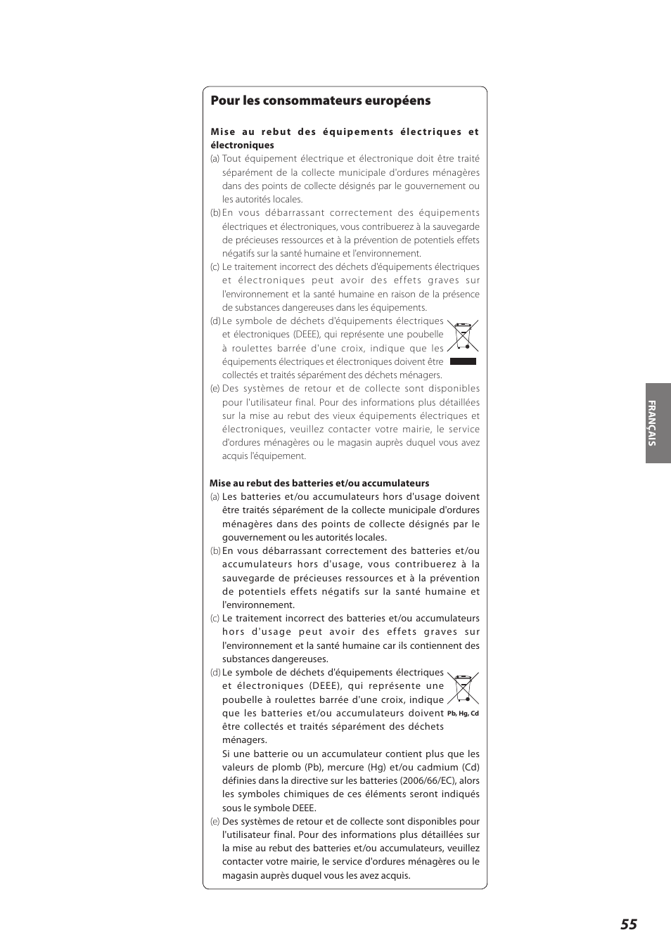 Pour les consommateurs européens | Teac P-02 User Manual | Page 55 / 84