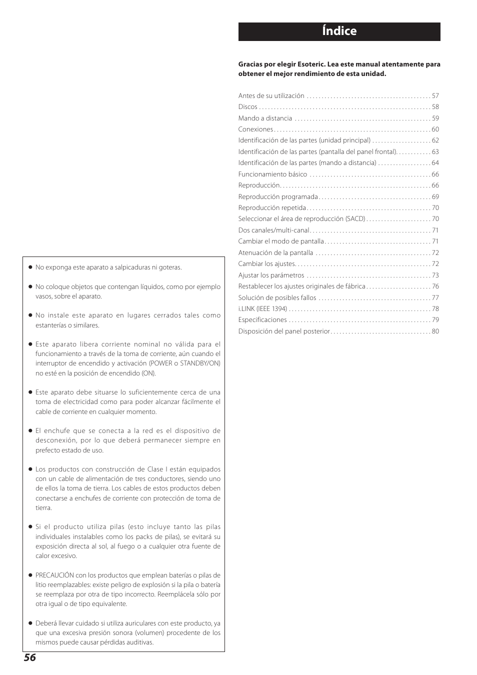 Español, Índice | Teac P-02 User Manual | Page 56 / 84