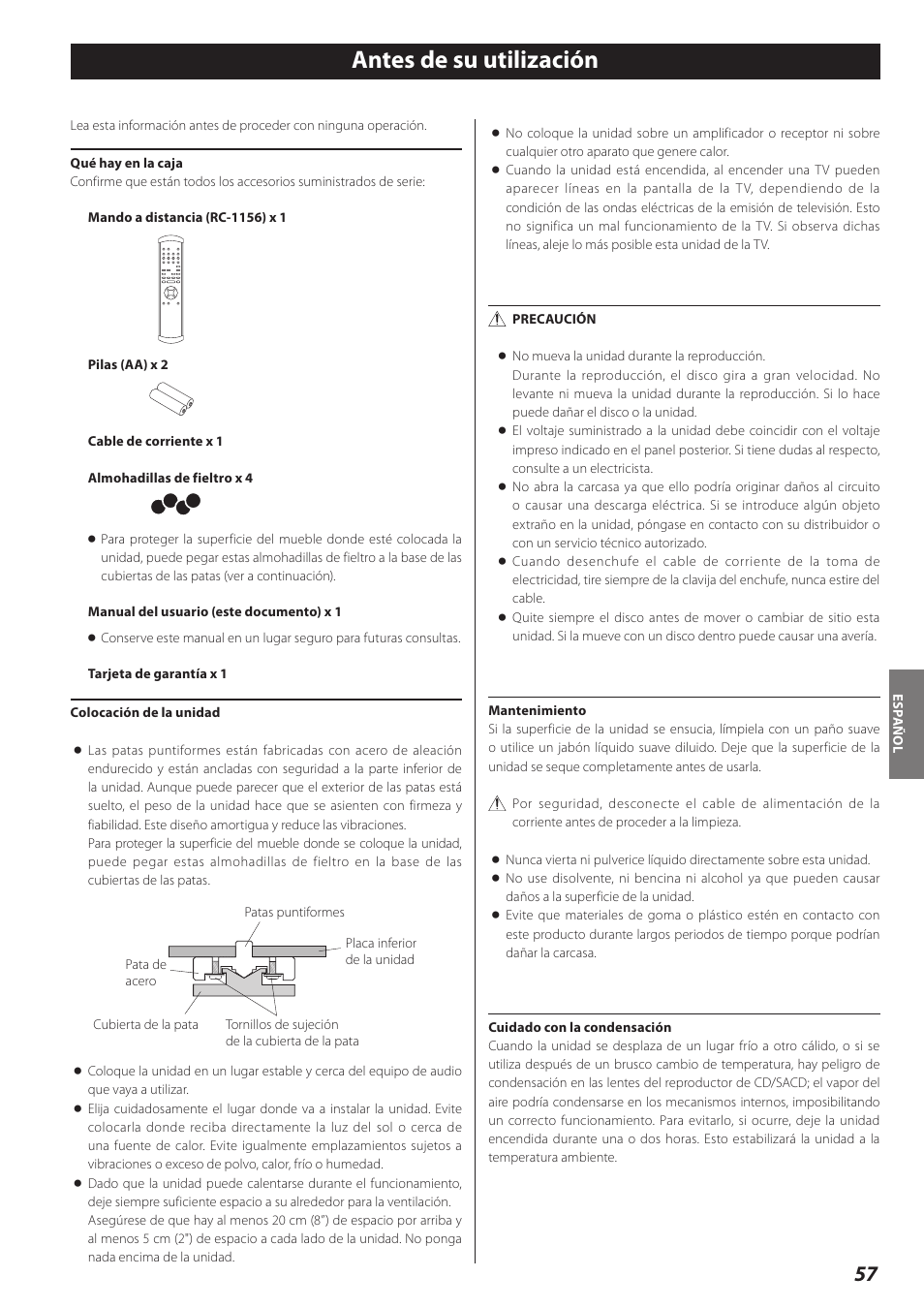 Antes de su utilización | Teac P-02 User Manual | Page 57 / 84