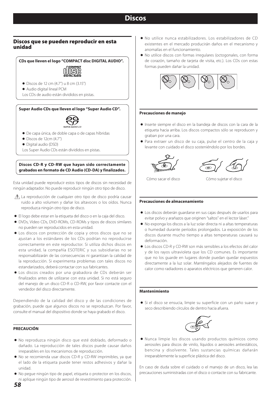 Discos, Discos que se pueden reproducir en esta unidad | Teac P-02 User Manual | Page 58 / 84