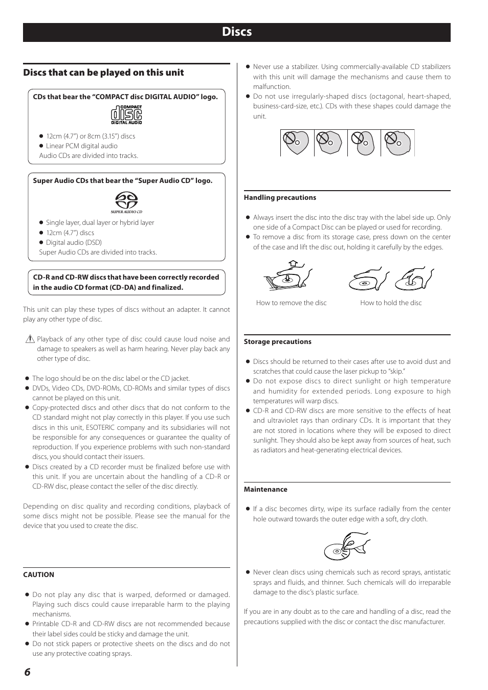 Discs, Discs that can be played on this unit | Teac P-02 User Manual | Page 6 / 84