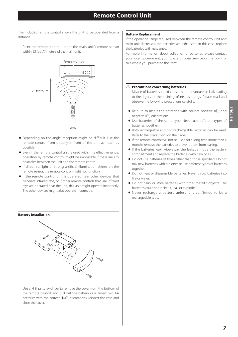 Remote control unit | Teac P-02 User Manual | Page 7 / 84