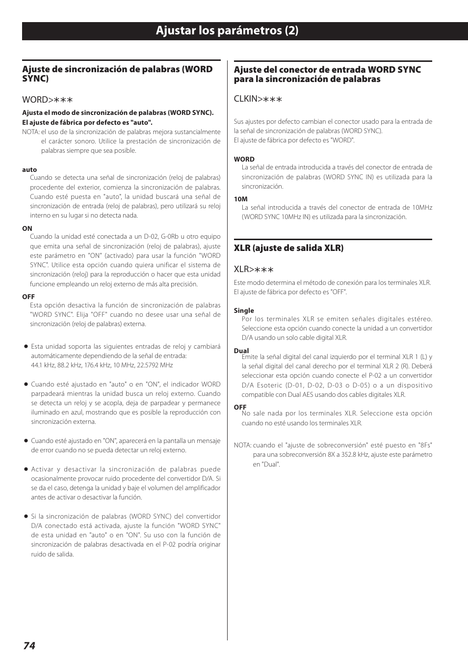 Ajustar los parámetros (2) | Teac P-02 User Manual | Page 74 / 84