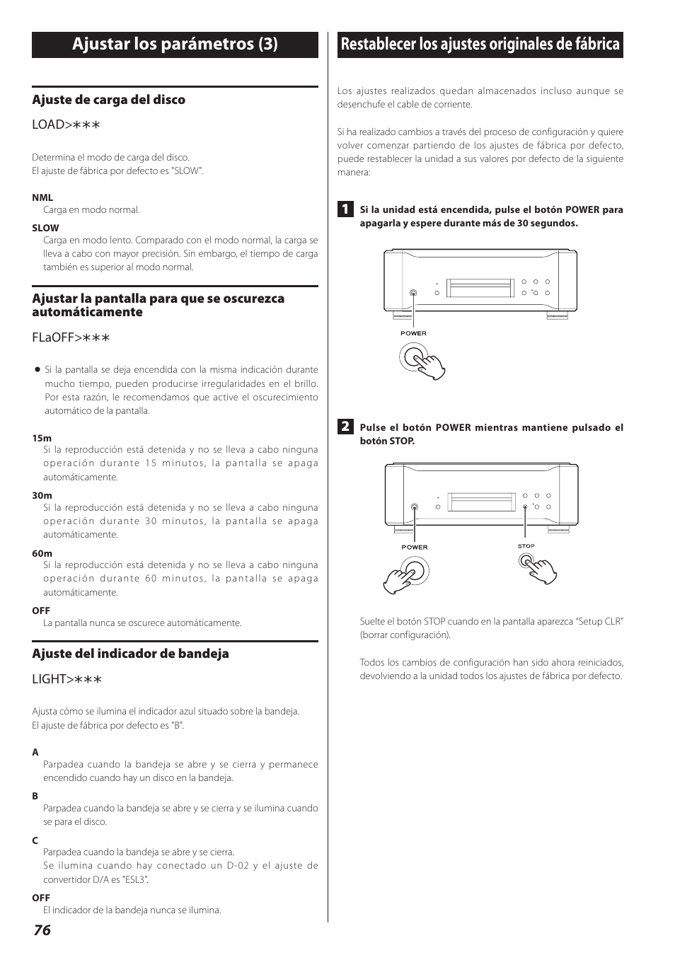 Restablecer los ajustes originales de fábrica | Teac P-02 User Manual | Page 76 / 84