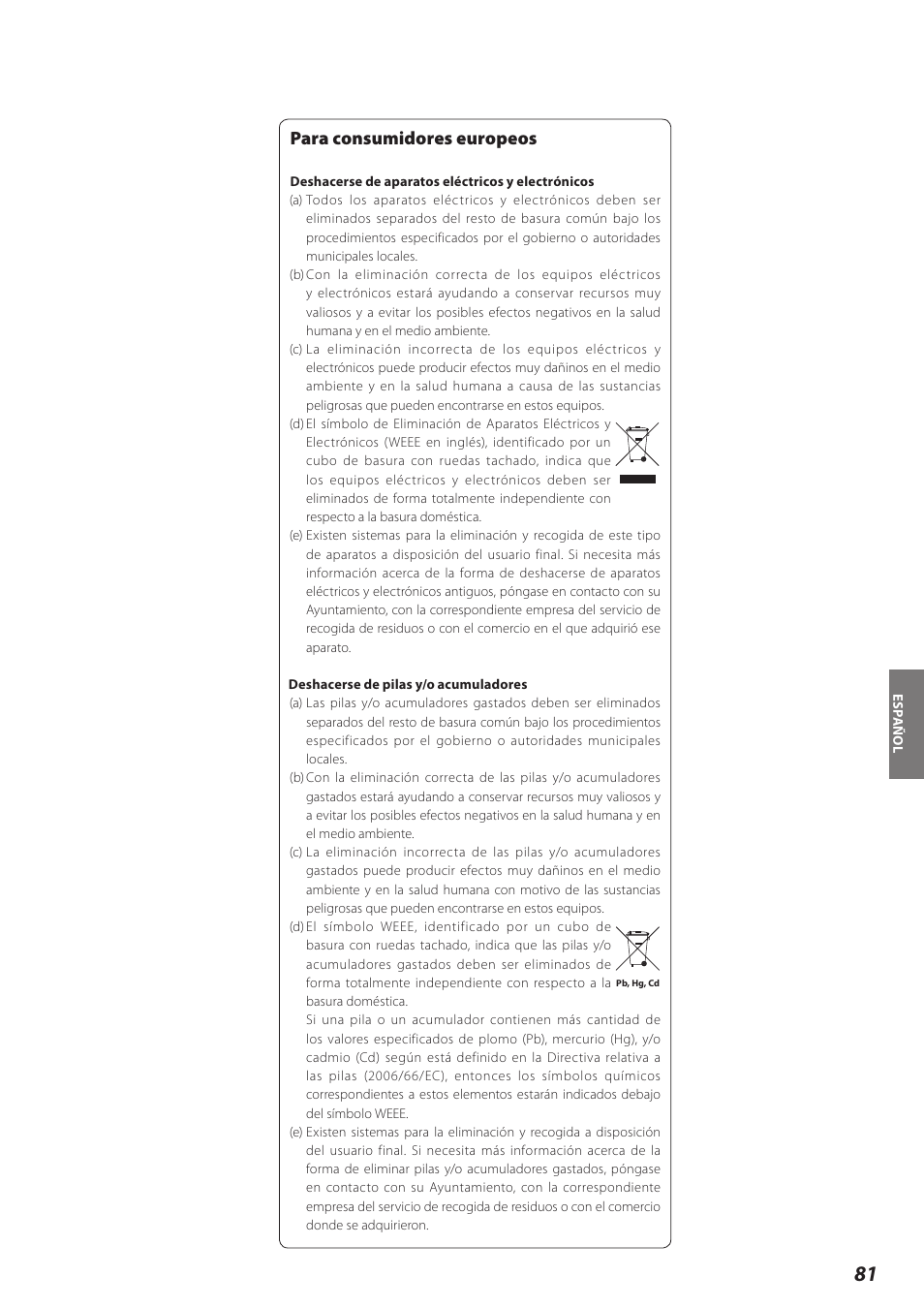 Para consumidores europeos | Teac P-02 User Manual | Page 81 / 84