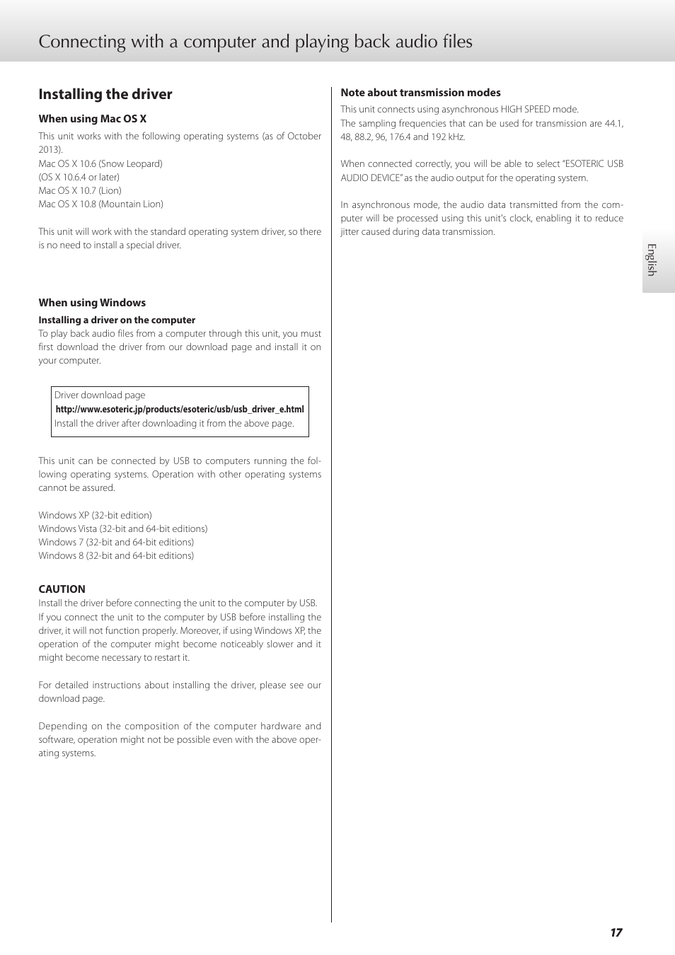 Installing the driver | Teac GRANDIOSO D1 User Manual | Page 17 / 68