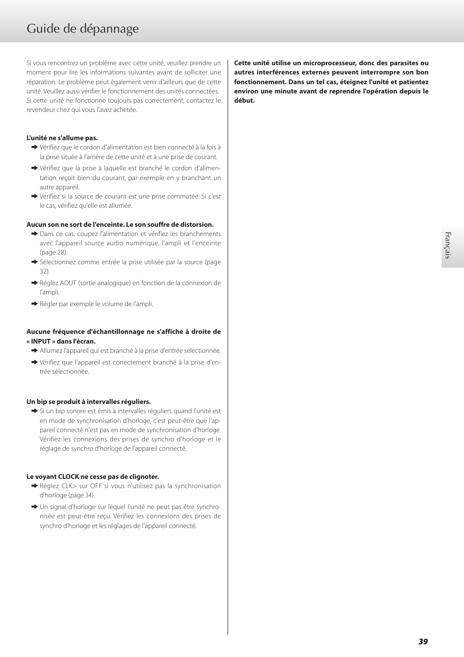 Guide de dépannage | Teac GRANDIOSO D1 User Manual | Page 39 / 68