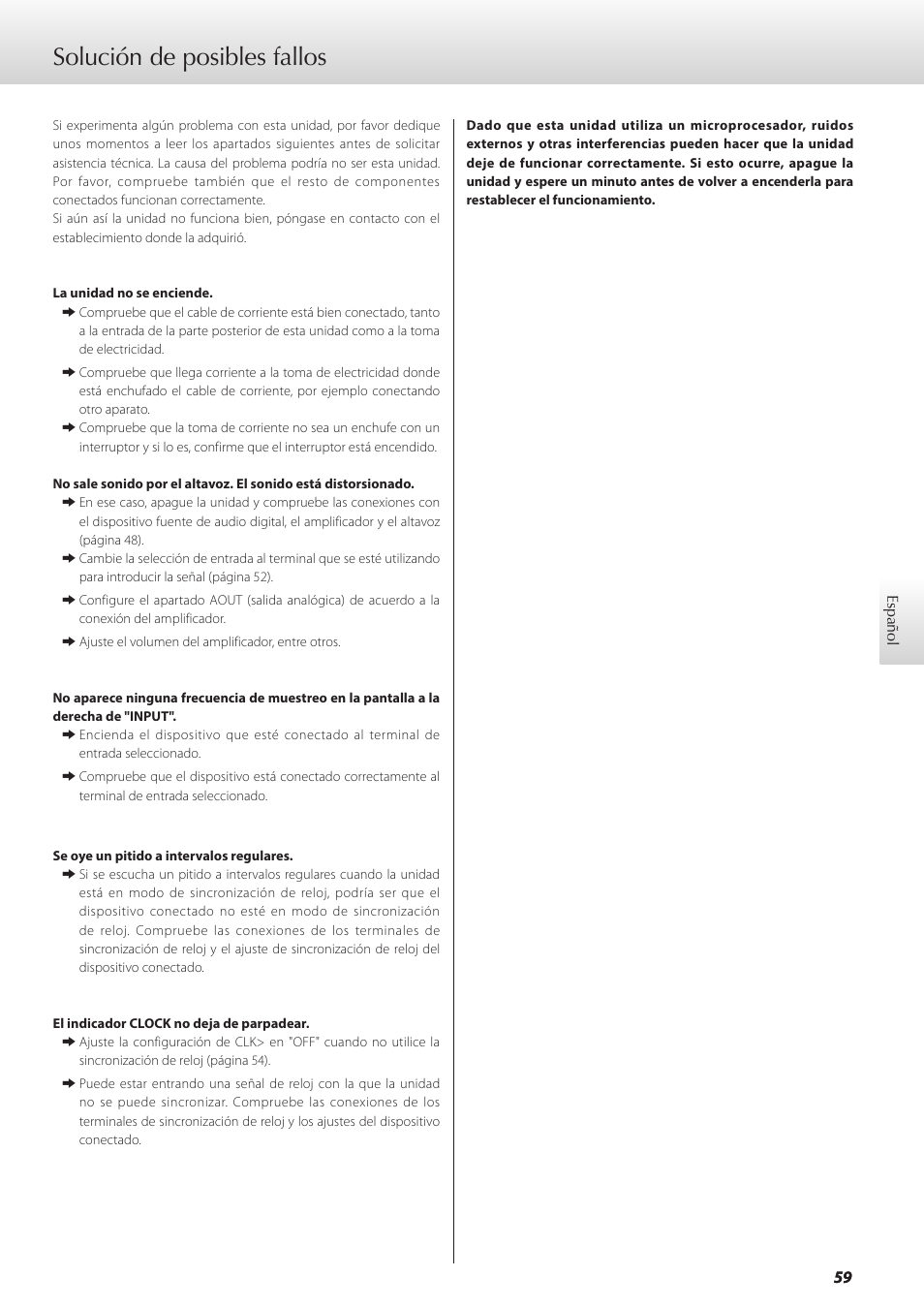 Solución de posibles fallos | Teac GRANDIOSO D1 User Manual | Page 59 / 68