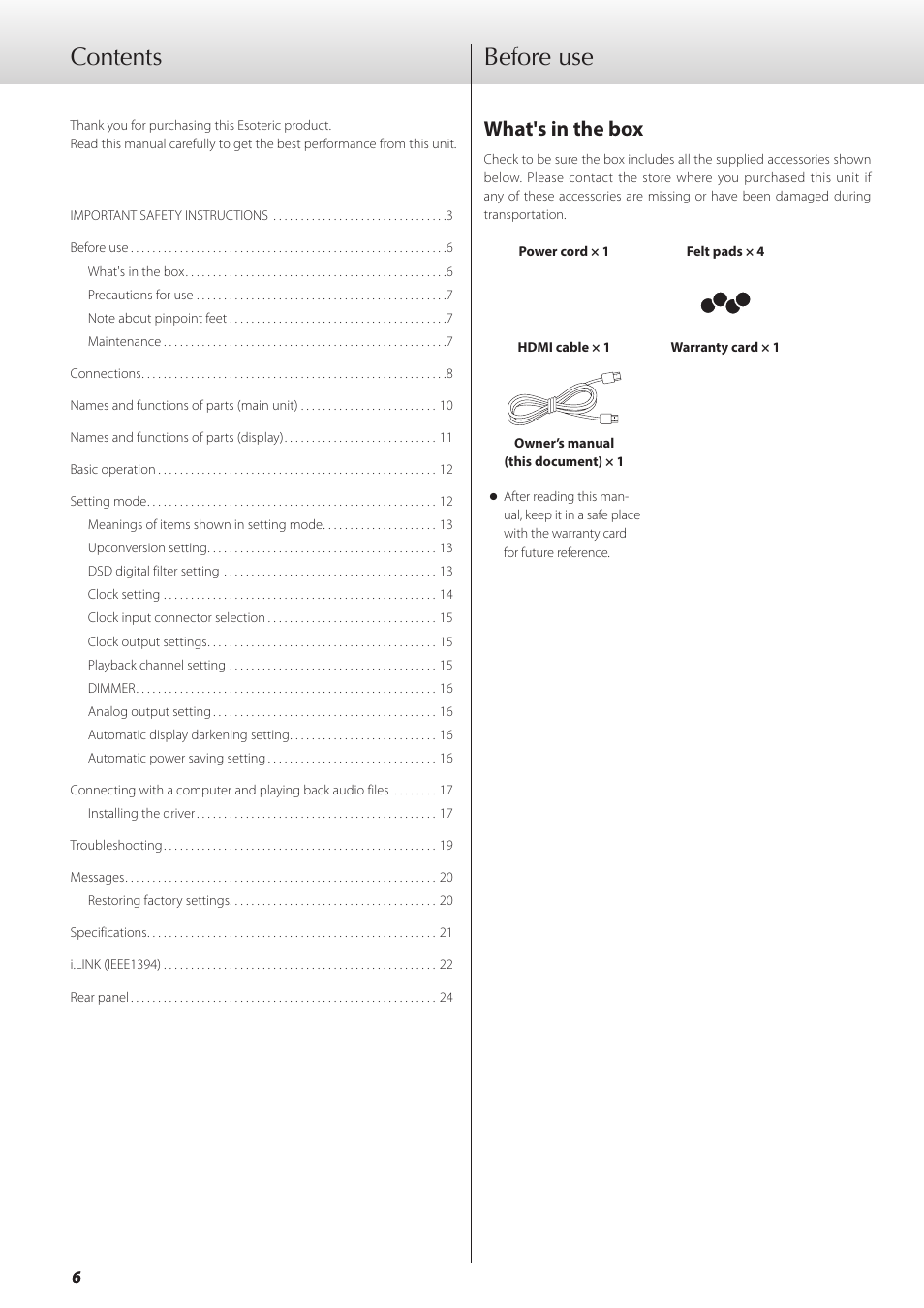 Teac GRANDIOSO D1 User Manual | Page 6 / 68