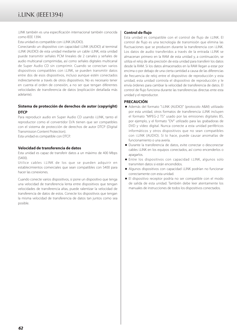 I.link (ieee1394) | Teac GRANDIOSO D1 User Manual | Page 62 / 68