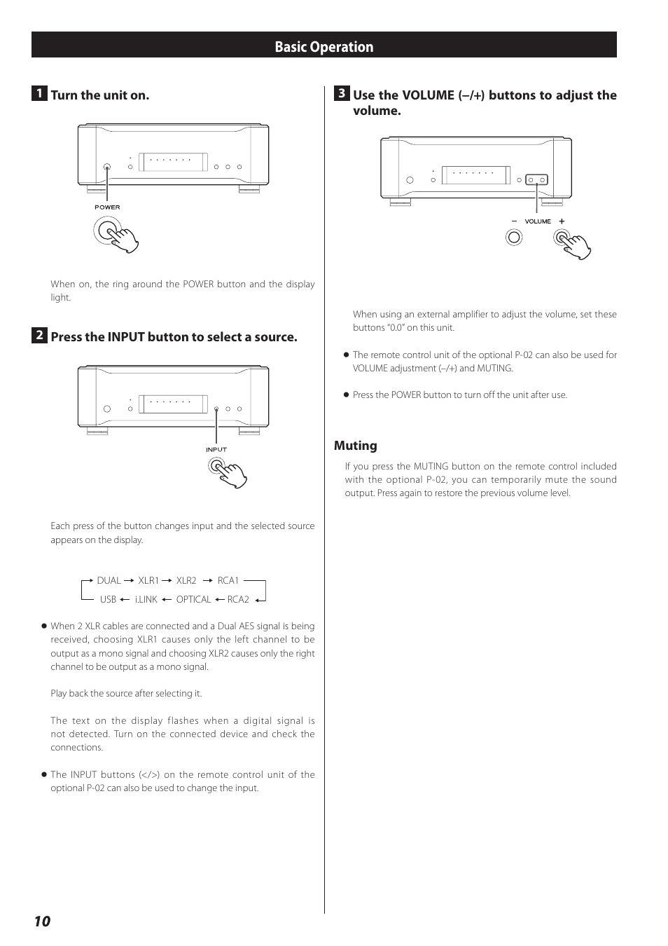 Basic operation, 10 basic operation | Teac D-02 User Manual | Page 10 / 64