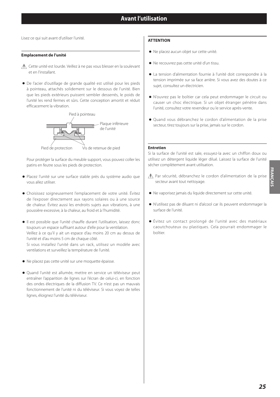 Avant l’utilisation | Teac D-02 User Manual | Page 25 / 64