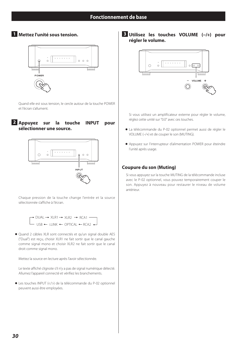 Fonctionnement de base, 30 fonctionnement de base | Teac D-02 User Manual | Page 30 / 64