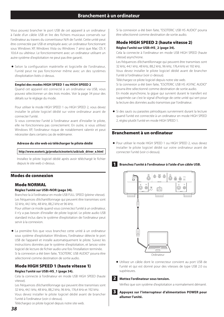 Branchement à un ordinateur | Teac D-02 User Manual | Page 38 / 64