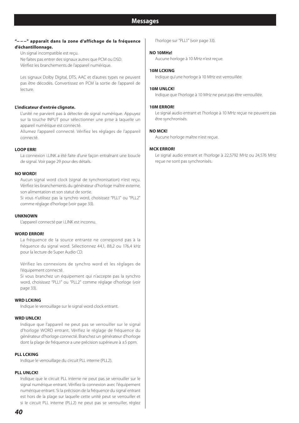 Messages, 40 messages | Teac D-02 User Manual | Page 40 / 64