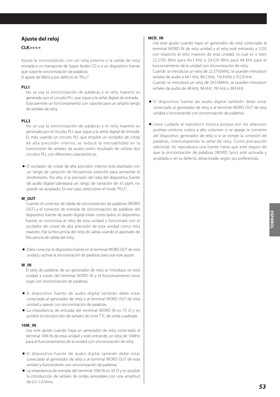 Ajuste del reloj | Teac D-02 User Manual | Page 53 / 64