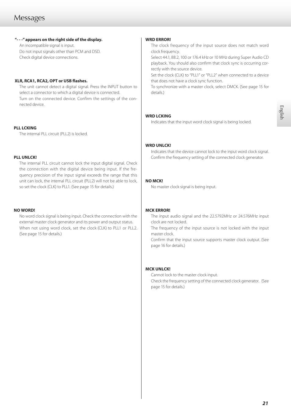 Messages | Teac D-07x User Manual | Page 21 / 68