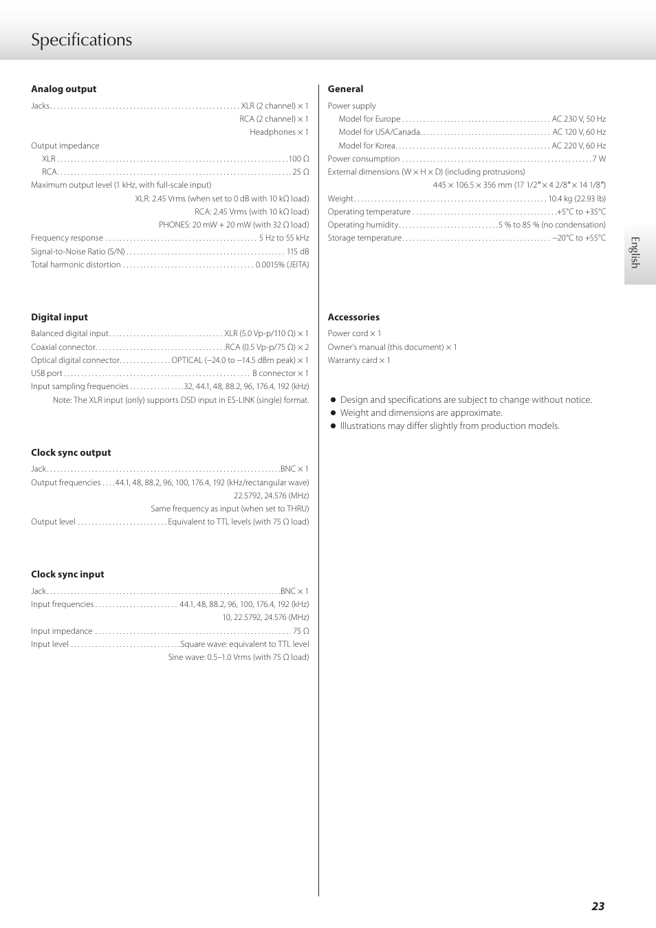 Specifications | Teac D-07x User Manual | Page 23 / 68