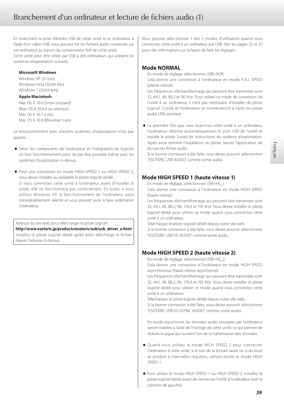 Mode normal, Mode high speed 1 (haute vitesse 1), Mode high speed 2 (haute vitesse 2) | Teac D-07x User Manual | Page 39 / 68