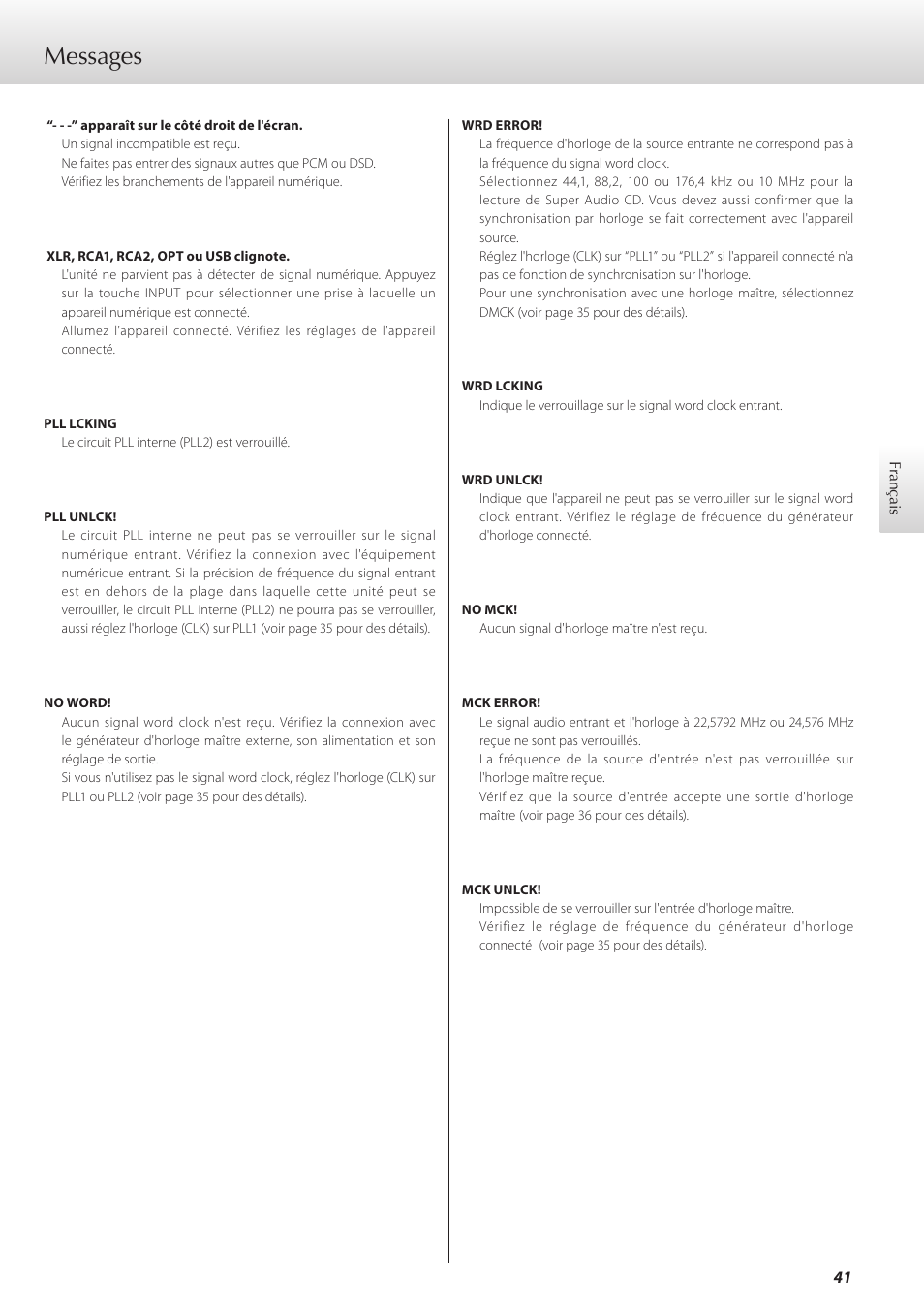 Messages | Teac D-07x User Manual | Page 41 / 68