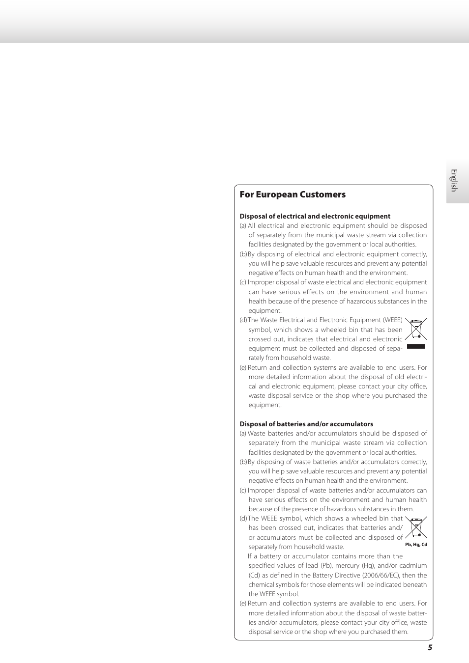 English, For european customers | Teac D-07x User Manual | Page 5 / 68