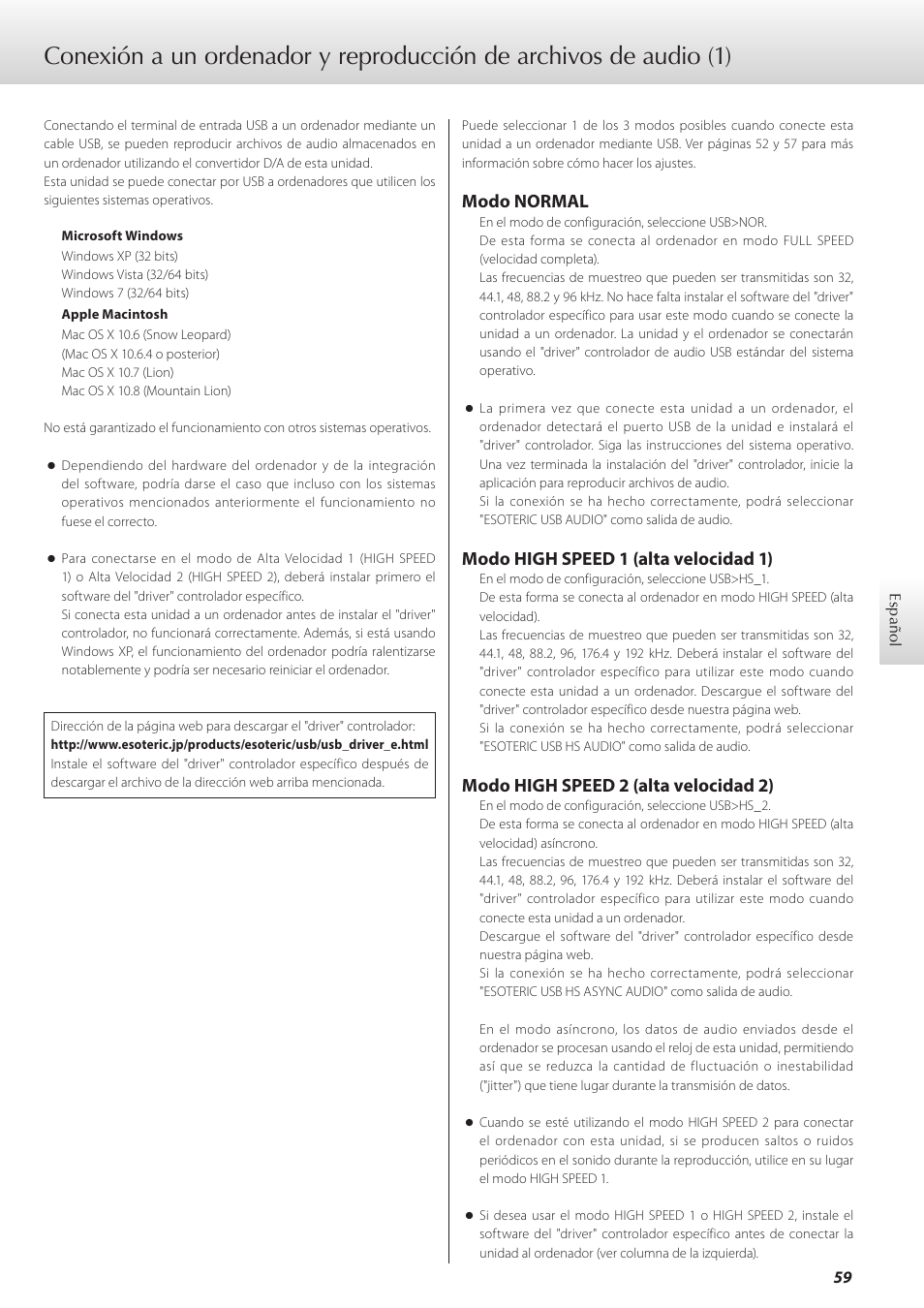 Modo normal, Modo high speed 1 (alta velocidad 1), Modo high speed 2 (alta velocidad 2) | Teac D-07x User Manual | Page 59 / 68