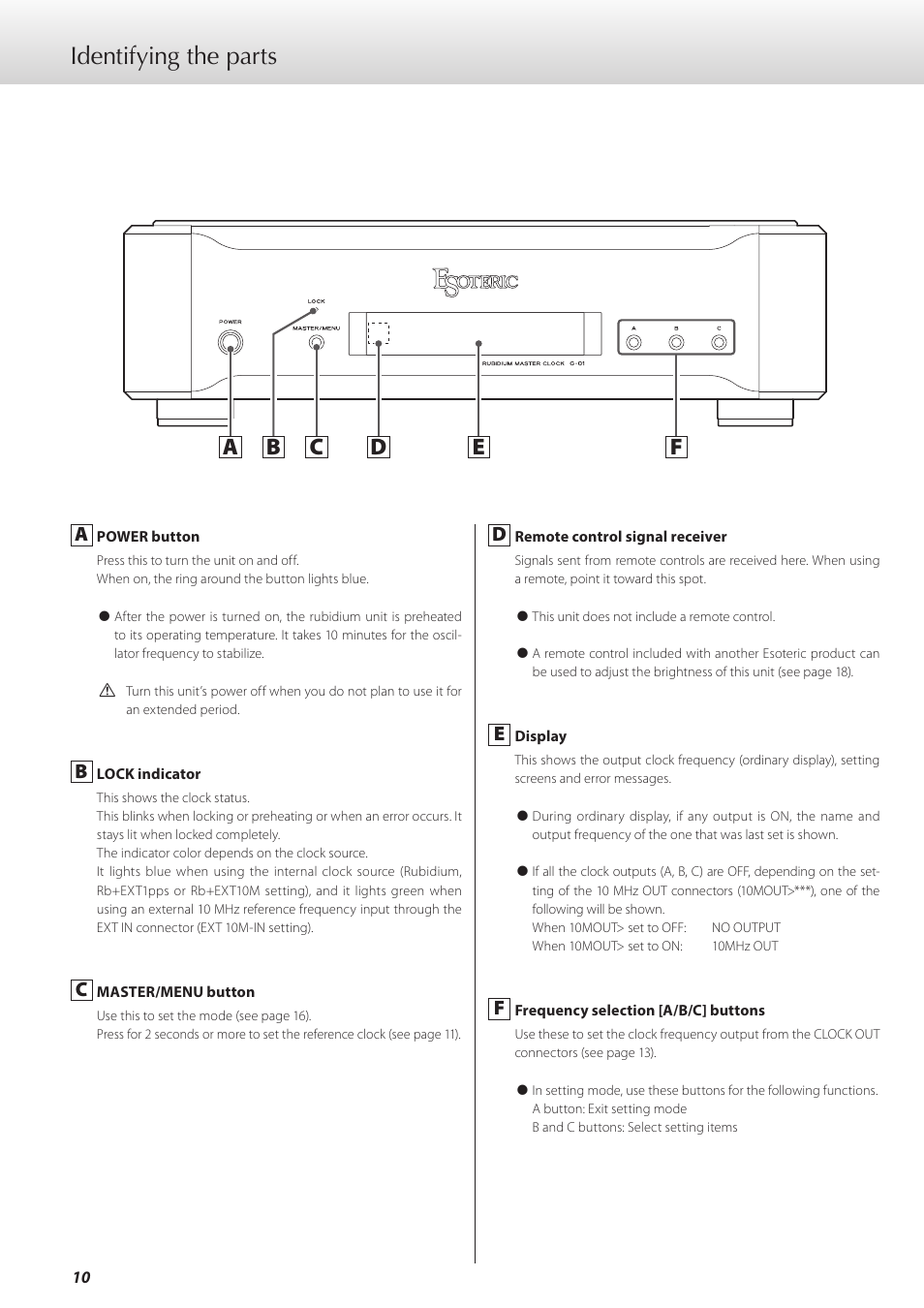 Identifying the parts | Teac G-01 User Manual | Page 10 / 60