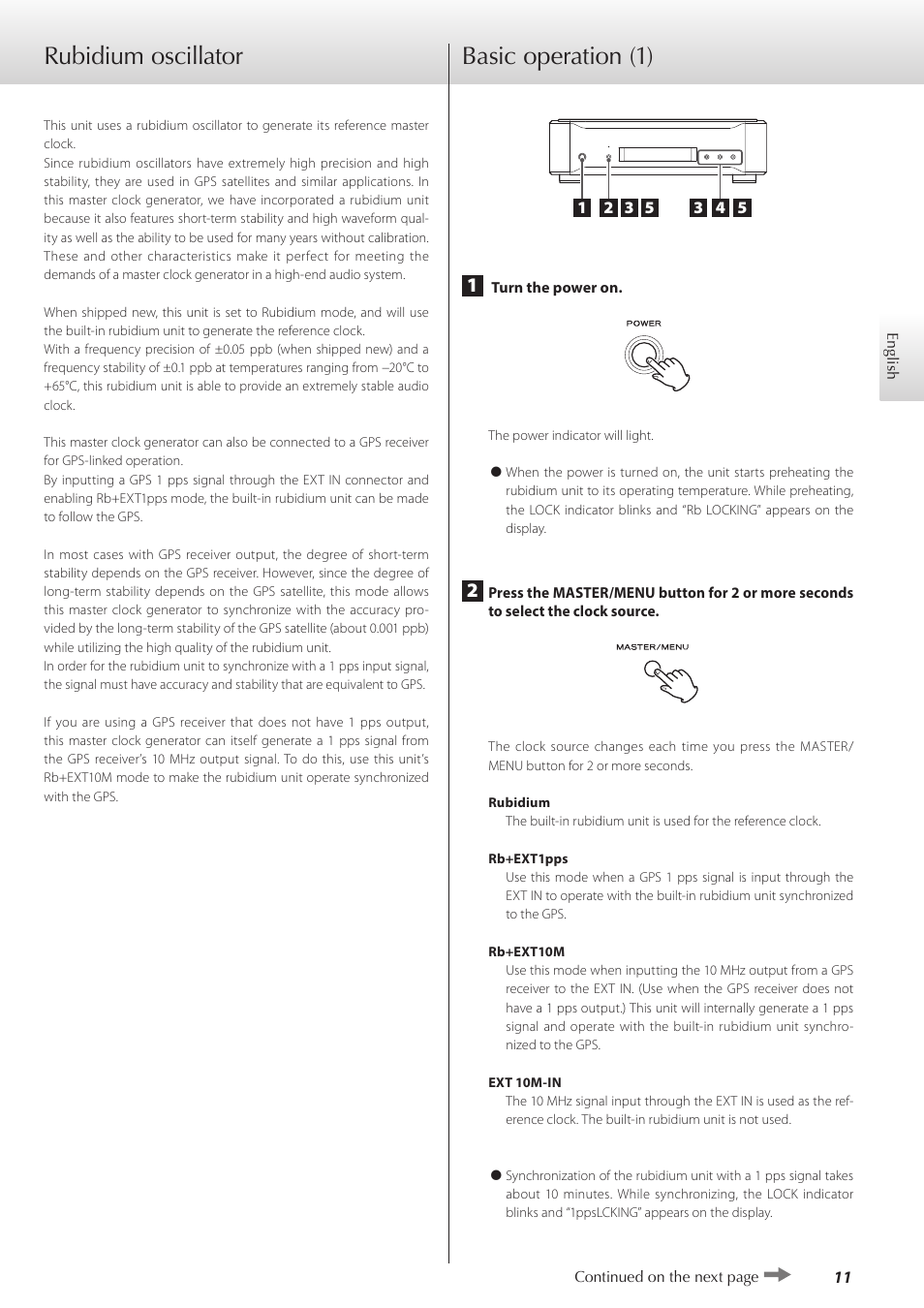 Rubidium oscillator, Basic operation, Rubidium oscillator basic operation (1) | Teac G-01 User Manual | Page 11 / 60