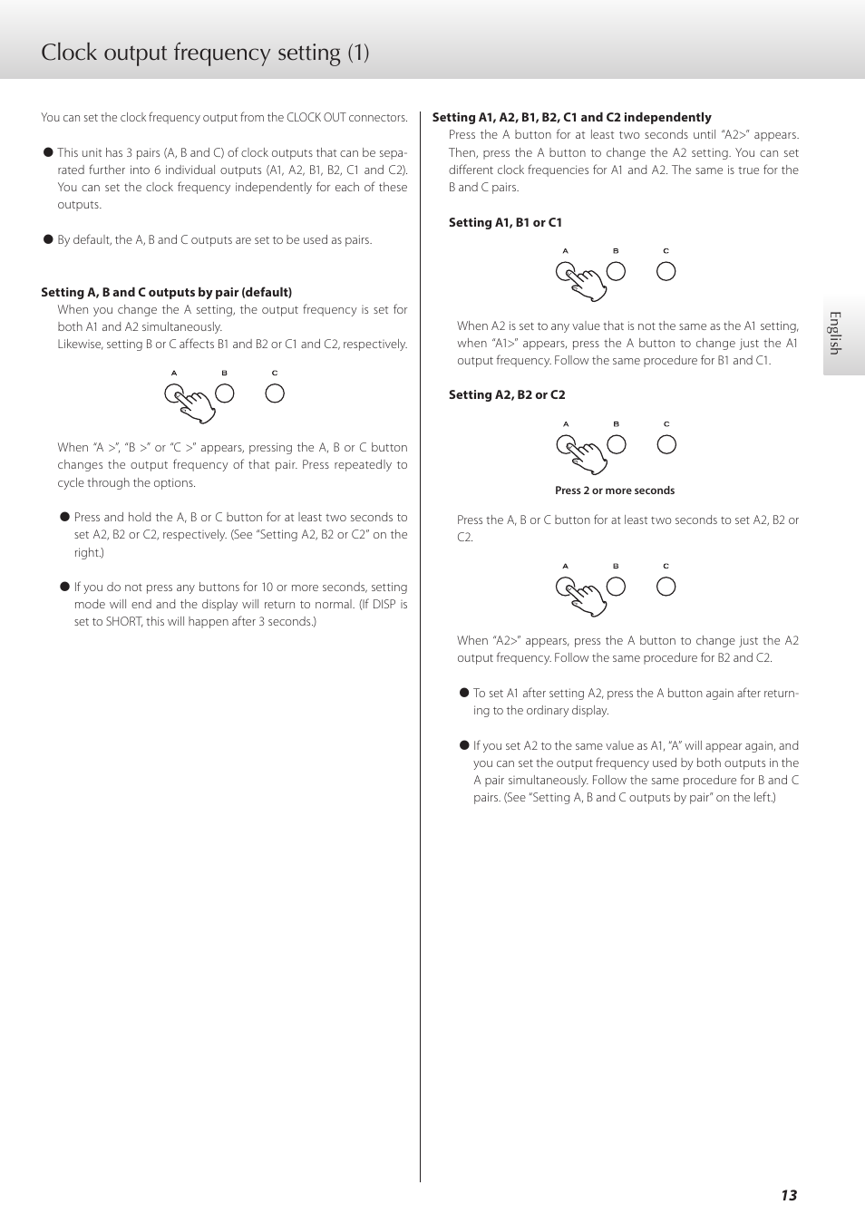 Clock output frequency setting, Clock output frequency setting (1) | Teac G-01 User Manual | Page 13 / 60