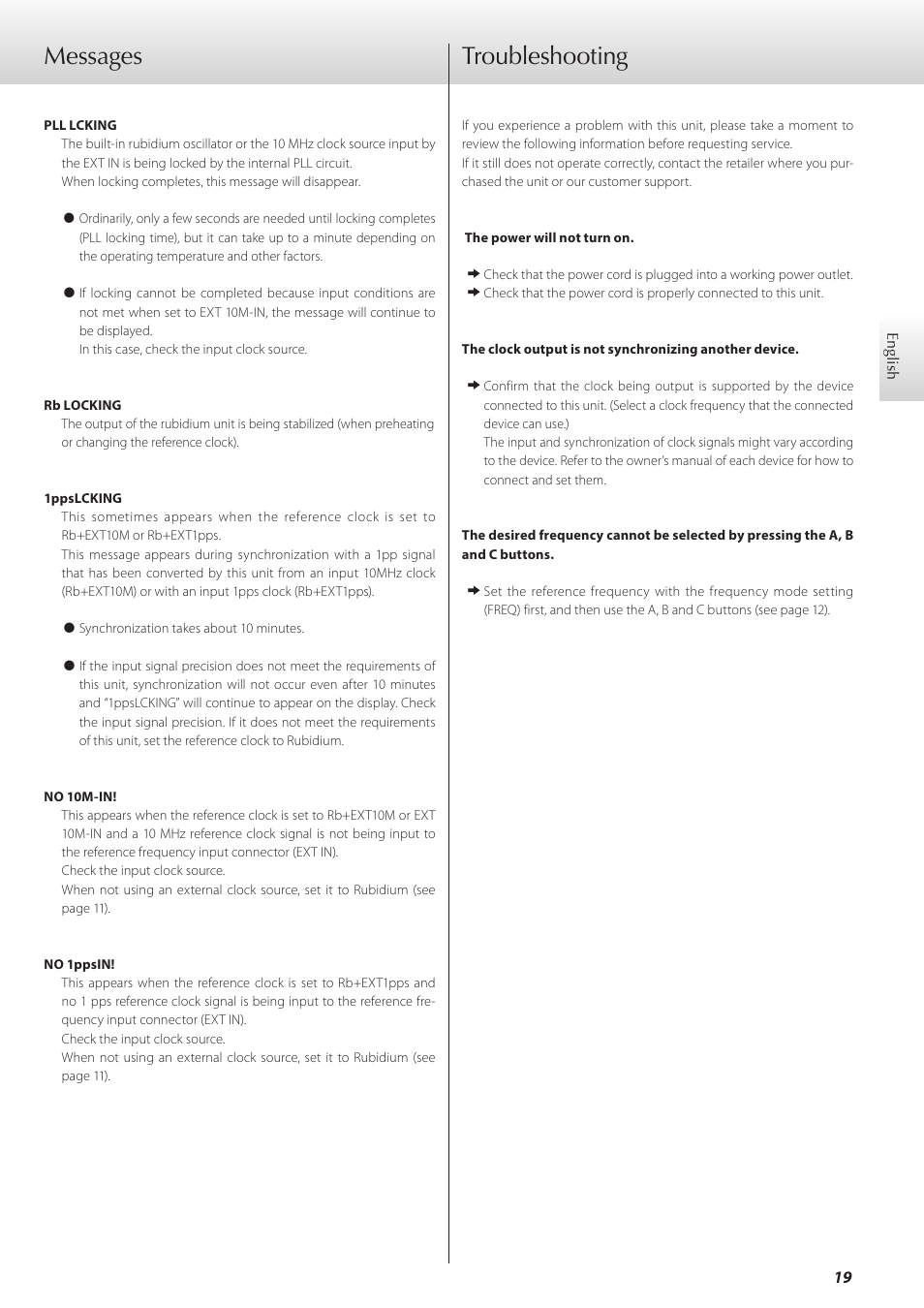 Messages, Troubleshooting | Teac G-01 User Manual | Page 19 / 60